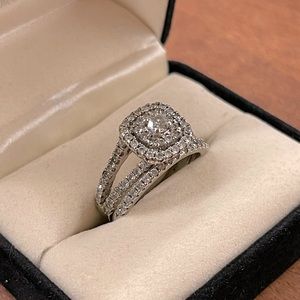 Cushion Halo Diamond Wedding set